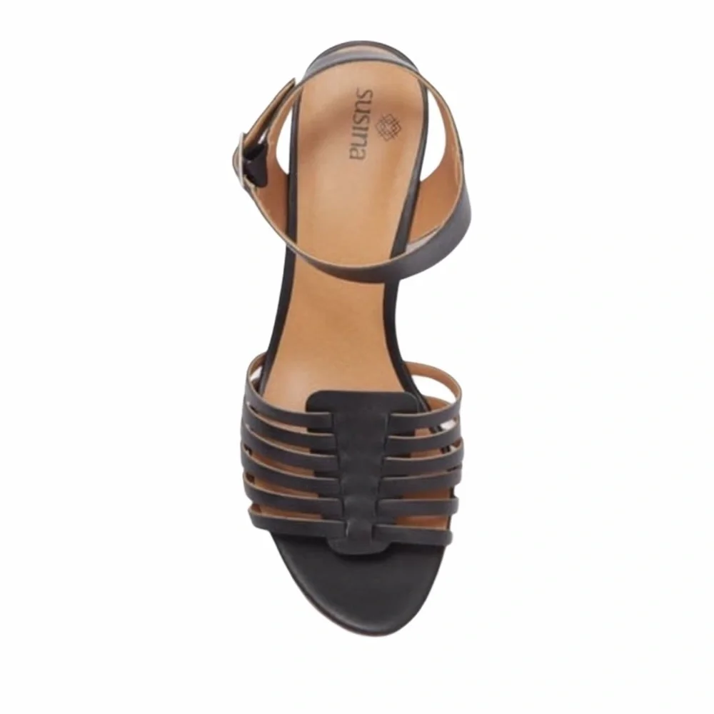 Susina Terra Wedge Sandal Black Size 9 NWOT